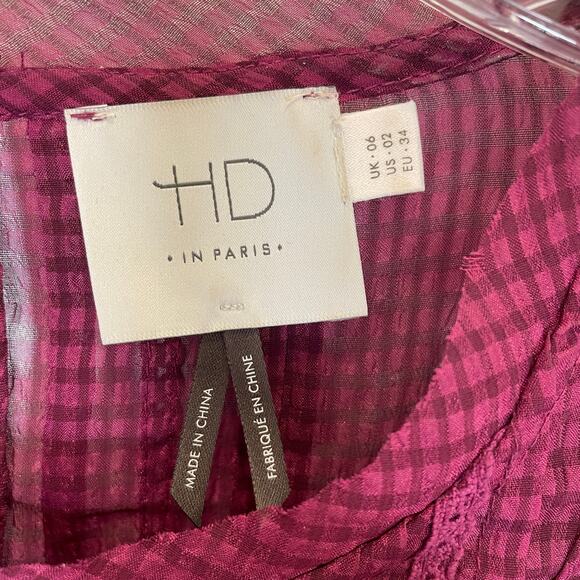 Anthropologie HD in Paris Thistleberry Blouse Purple Check Sheer Berry 2 - Picture 3 of 6